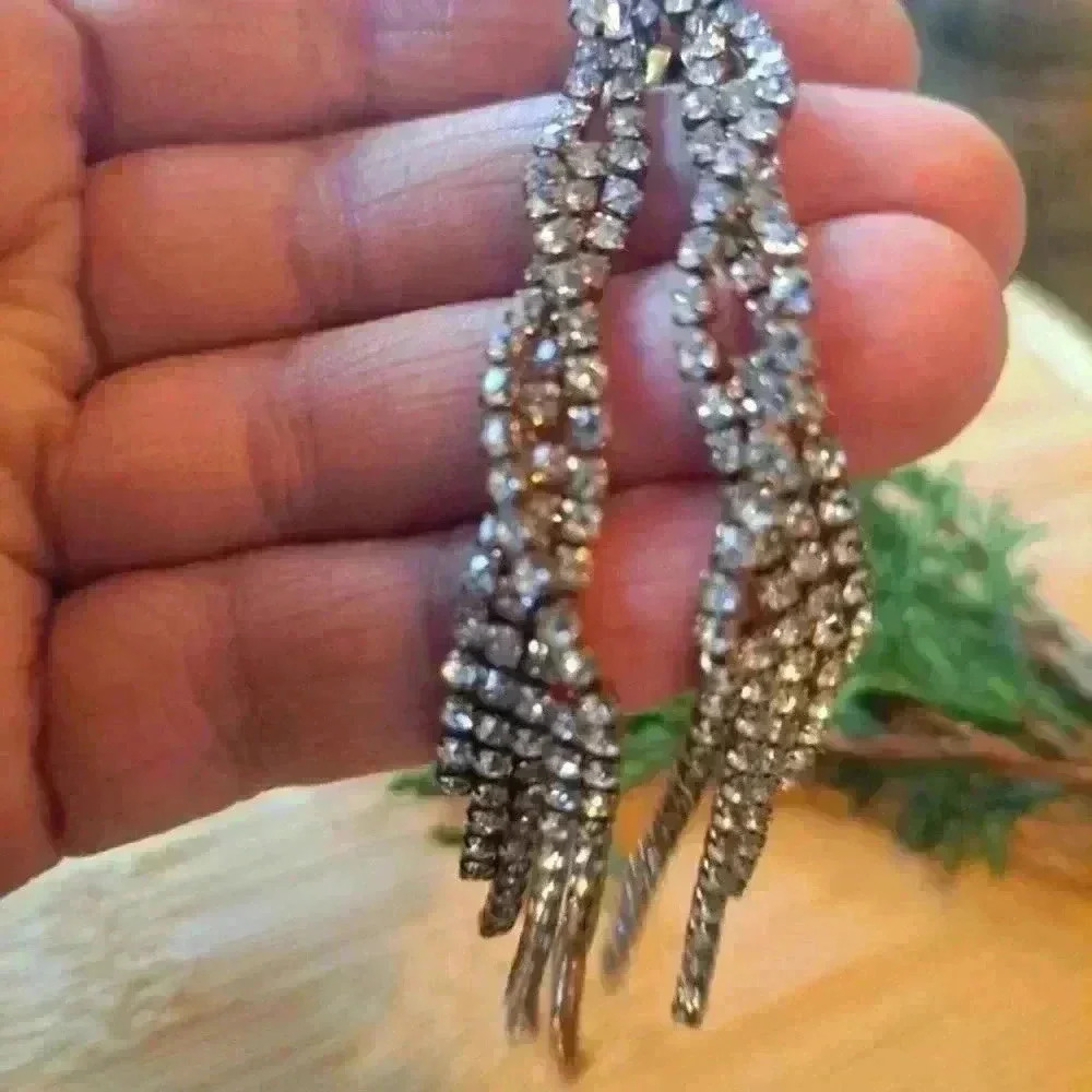 Silver Cascading  Rhinestone Earrings - Picture 2 of 2